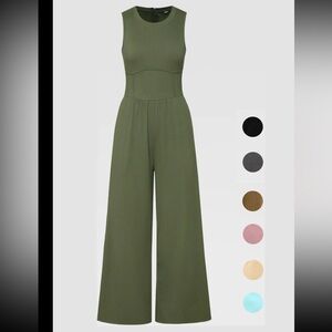 Olive Green Wide Leg Jumpsuit Womens XL